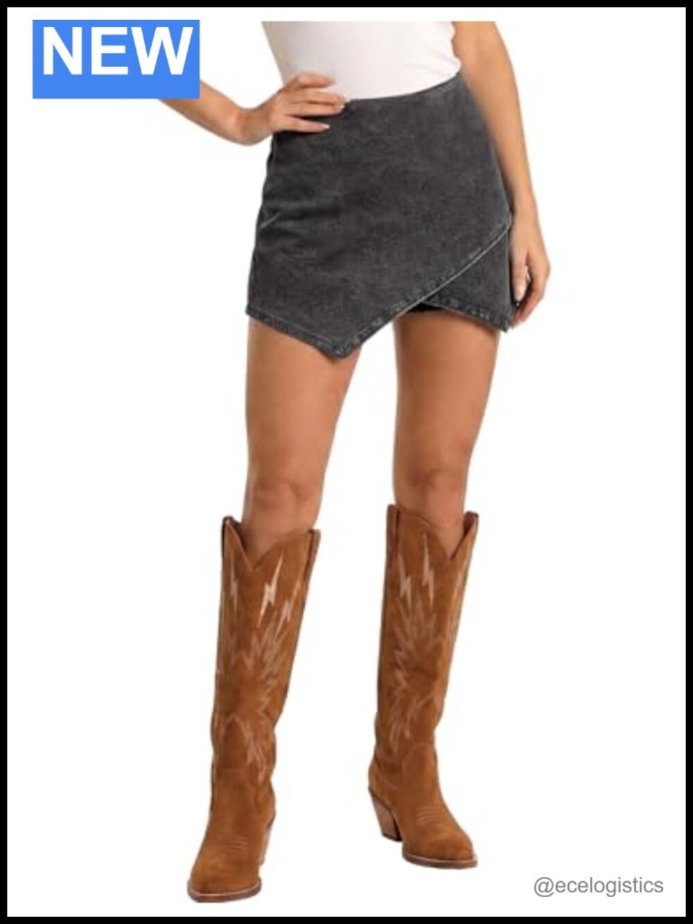 Women's Denim Skort High Waisted Wrap with Shorts Pull On Stretchy Cotton